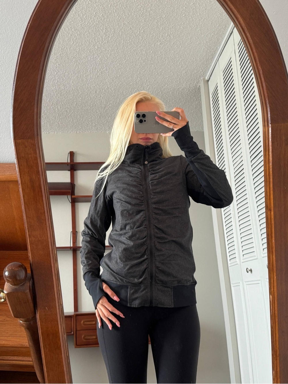 lululemon athletica Black Ruched Zip-Up Reverse Jacket